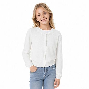 Girls Cardigan Cropped Cover Up Long Sleeve Button Front Hollow Out Layering Top For Party Daily