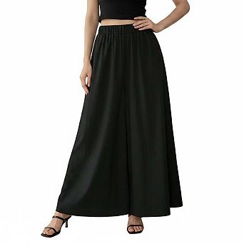 Womens Skirt Pants Elastic Waist Wide Leg Culottes