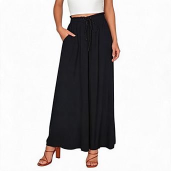 Wide Leg Pants for Women High Waist Drawstring Trousers Casual Bottoms Beach Vacation Daily Outfit