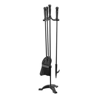 VEVOR Fireplace Tool Set, 4 pc Fire Tool Set and Holder with Three-Prong Stand, Ash Shovel, Black