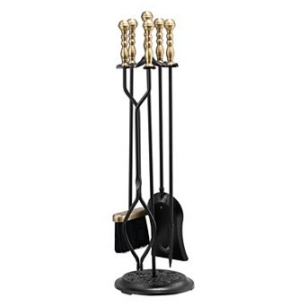VEVOR Fireplace Tool Set, 5 pc Fire Tool Set and Holder with Five-Prong Stand, Tongs, Ash Shovel