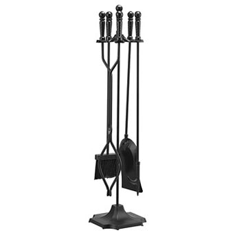 VEVOR Fireplace Tool Set, 5 pc Fire Tool Set and Holder with Five-Prong Stand, Tongs, Ash Shovel
