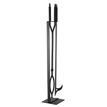 VEVOR Fireplace Tool Set, 3 pc Fire Tool Set and Holder with Stand, Tongs, Fire Place Poker, Black