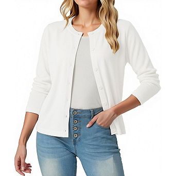 Women's Lightweight Crewneck Cardigan Long Sleeve Soft Knit Cardigans Sweater