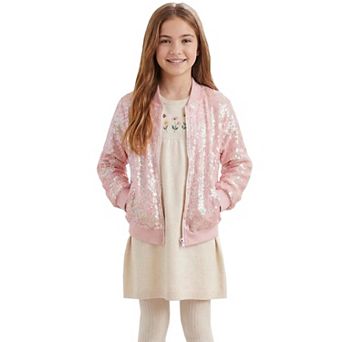Girl Sequin Jacket Sparkly Zip Up Long Sleeve Casual Outerwear with Pockets