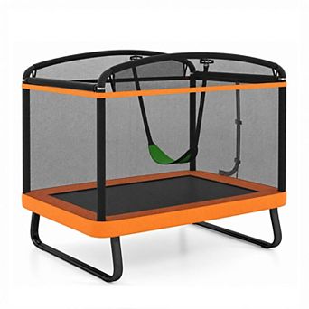 Costway 6 FT Kids Rectangle Trampoline with Swing Safety Enclosure Net