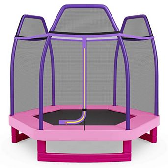 Costway 7 FT Kids Trampoline with Safety Enclosure Net Spring Pad & Jumping Mat for Kids