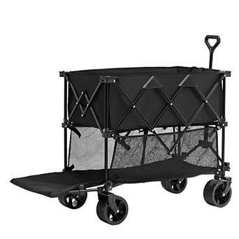 VEVOR Foldable Double Decker Wagon, 400L Collapsible Wagon Cart with All-Terrain Wheels