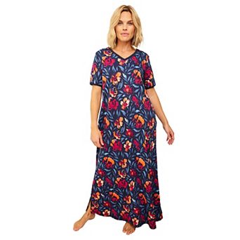 Dreams & Co. Plus Size V-Neck Short Sleeve Maxi T-Shirt Lounger