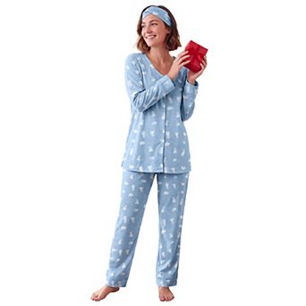 Dreams & Co. Plus Size V-Neck Pajama Set & Headband