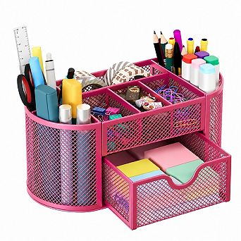 Iron Desk Organizer With Drawer Multiple Compartments Stationery Storage For Dorm Office