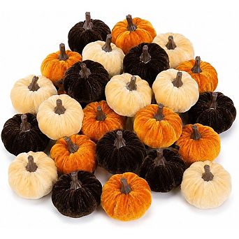 24 pc Mini Velvet Faux Pumpkins in 3 Colors for Fall Decor