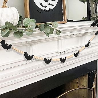 Halloween Black Felt Bats & Wood Bead Garland Decoration