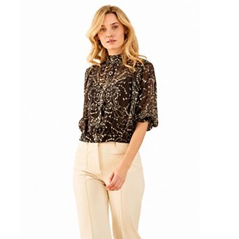 Rose & Nancy Women's Freya Black Print Blouse