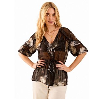 Rose & Nancy Women's Luna Print Tie Frill Blouse