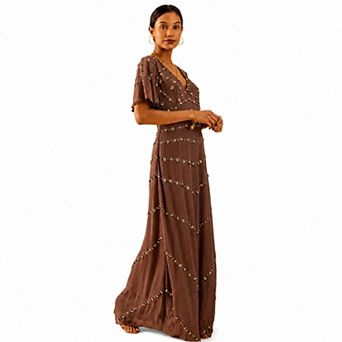 Rose & Nancy Women's Rose Mink Sequin Maxi Dress