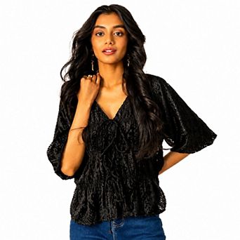Rose & Nancy Women's Juniper Black Snake Velvet Blouse
