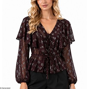 Rose & Nancy Women's Willow Burgundy Frill Blouse