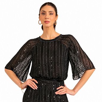 Rose & Nancy Women's Aurora Navy Blue Sequin Top