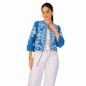 Rose & Nancy Women's Lori Blue Embroidered Quilted Jacket