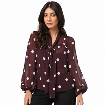 Rose & Nancy Women's Saphi Burgundy Polka Dot Print Bow Blouse