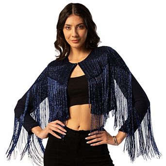 Rose & Nancy Women's Blue Black Scarlett Beaded Fringe Jacket