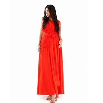 Rose & Nancy Women's Amy Red Drape Tie Waist Maxi Dress