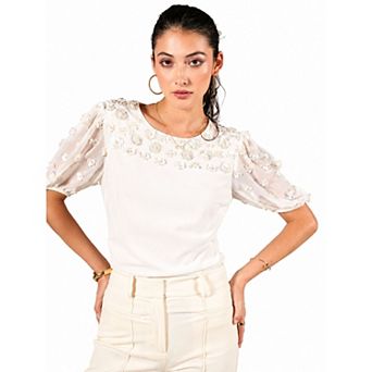 Rose & Nancy Women's Morena Ivory Hand Embellished Top