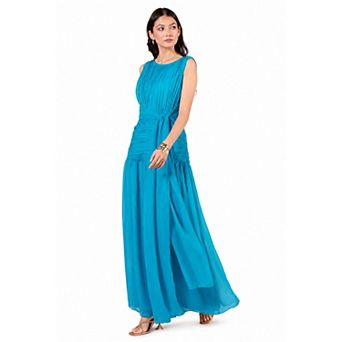 Rose & Nancy Women's Amy Turquoise Blue Drape Tie Waist Maxi Dress