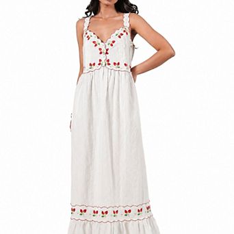 Rose & Nancy Women's Elsie Strawberry Embroidery Cotton Maxi Dress