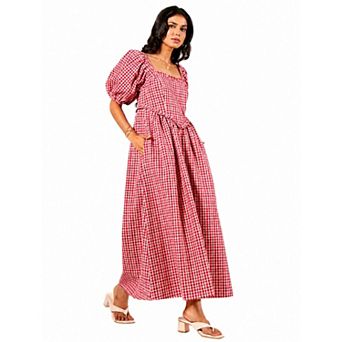 Rose & Nancy Women's Karri Heart Boddice Red Check Dress