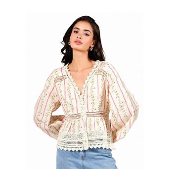 Rose & Nancy Women's Ellen Crochet Trim Cotton Blouse
