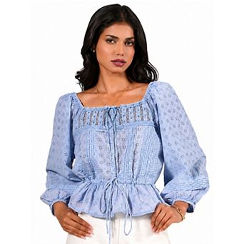 Rose & Nancy Women's Dee Blue Washed Embroidery Cotton Top