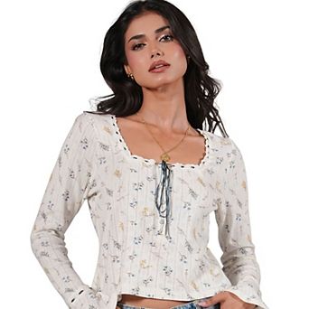 Rose & Nancy Women's Ella Pointelle Jersey Square Neck Top
