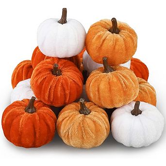 18 pc Velvet Pumpkins in Orange, Yellow & White for Fall Decor