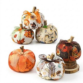 6 pc Fabric Fall Pumpkins for Decorating, Soft Autumn Pumpkin Set