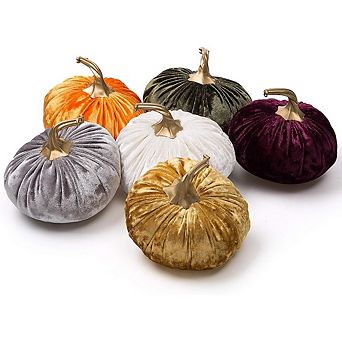 6 pc Handmade Velvet Pumpkins for Halloween & Thanksgiving Decor