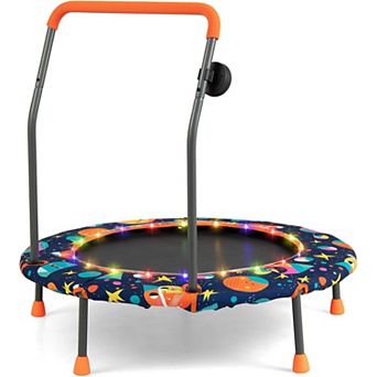 Costway 36'' Mini Toddler Trampoline W/LED Bluetooth Speaker Detachable Handle Kids Gifts