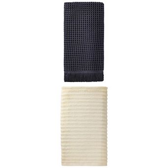 2 Packs Cotton Solid Waffle Highly Absorbent Bath Towel with Tassel 71"x35" and 55"x28" for Pool