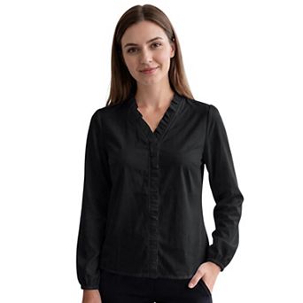 Women's Ruffle V Neck Pullover Lantern Long Sleeve Work Blouse