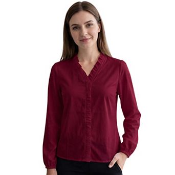 Women's Ruffle V Neck Pullover Lantern Long Sleeve Work Blouse