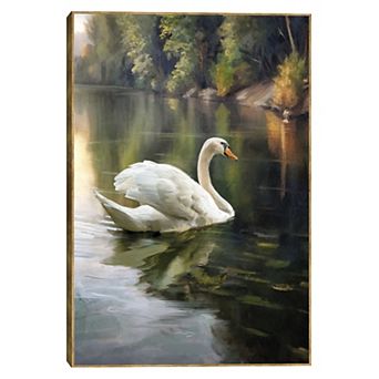 Masterpiece Twilight Swan Framed Canvas Wall Art