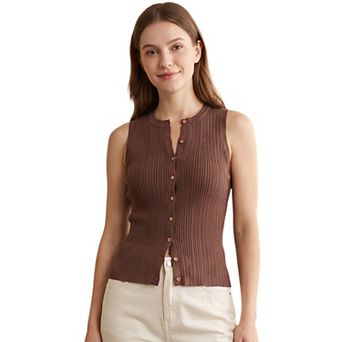 Women's Henley Button Down Knitted Basic Sleeveless Tank Top