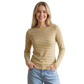 Women's Striped Boat Neck Long Sleeve T-Shirt for Casual Wear and Everyday Comfort