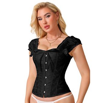 Women's Corset Tops Lace Gothic Puff Sleeve Tank Tops Vintage Overbust Waist Cincher