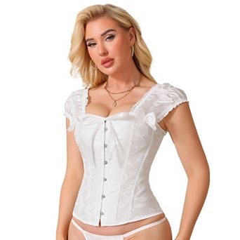 Women's Corset Tops Lace Gothic Puff Sleeve Tank Tops Vintage Overbust Waist Cincher