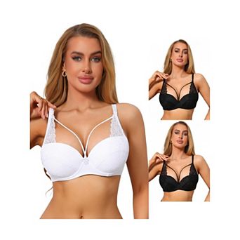 3 Packs Women's French Lace Bra Full Coverage Push Up Minimizer Underwire Lingerie