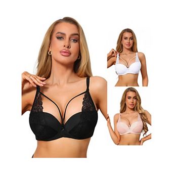 3 Packs Women's French Lace Bra Full Coverage Push Up Minimizer Underwire Lingerie