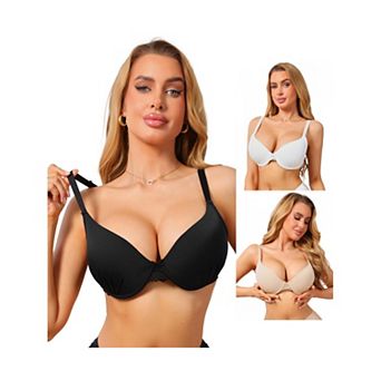 3 Packs Women's Plunge Push Up Underwire Bra Lace Trim Adjustable Straps Comfort NoShow Everyday Bra