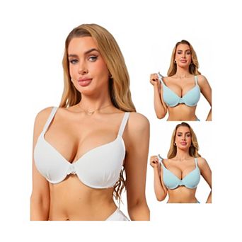 3 Packs Women's Plunge Push Up Underwire Bra Lace Trim Adjustable Straps Comfort NoShow Everyday Bra